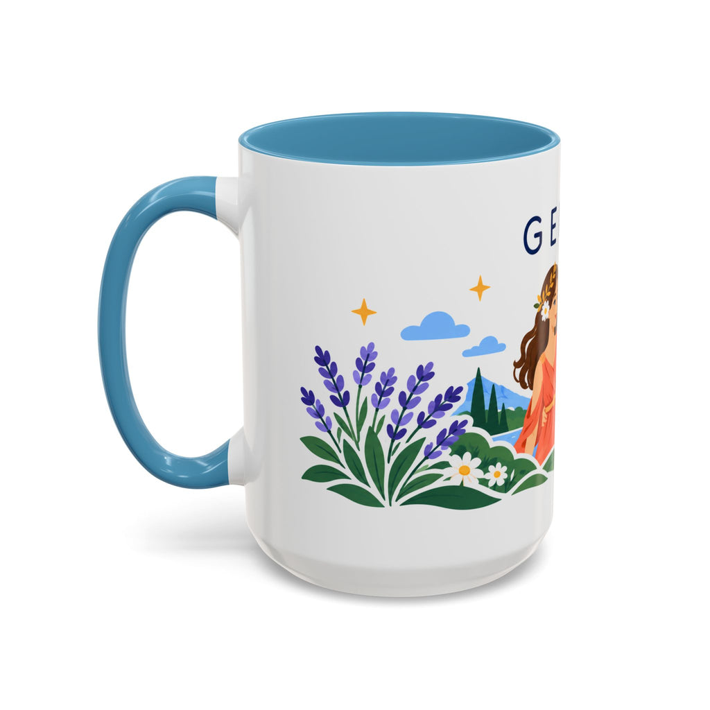 Gemini Zodiac Coffee Mug | Twins and Floral Design | Astrology Birthday Gift | 11 oz 15 oz Ceramic Accent Mug