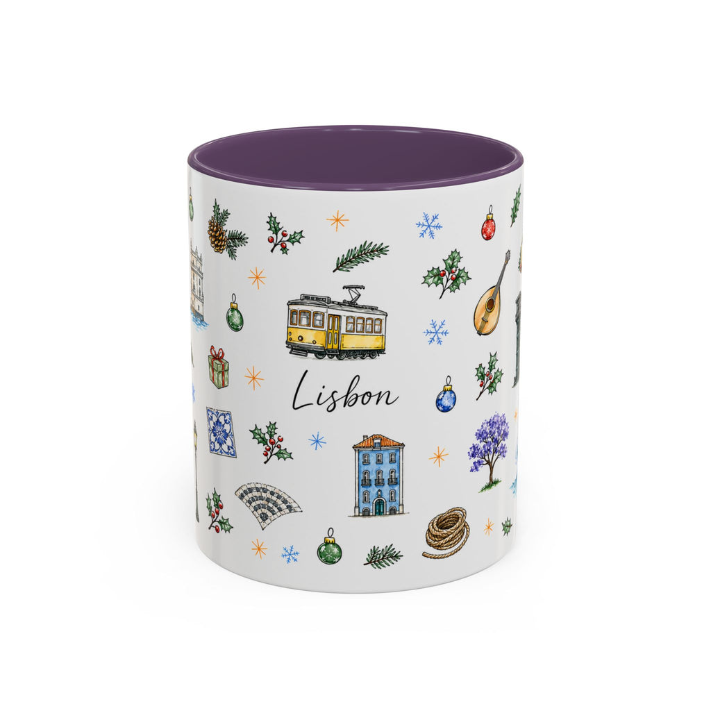 Lisbon Christmas Mug | Watercolor City Souvenir | Ceramic Coffee Cup 11oz 15oz