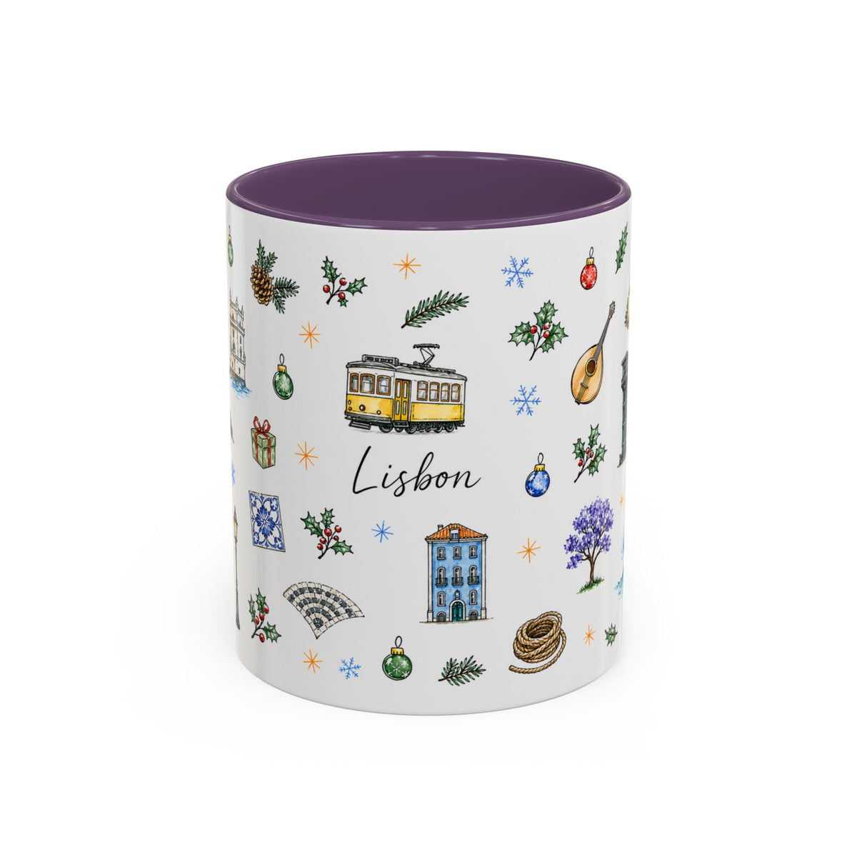 Lisbon Christmas Mug | Watercolor City Souvenir | Ceramic Coffee Cup 11oz 15oz