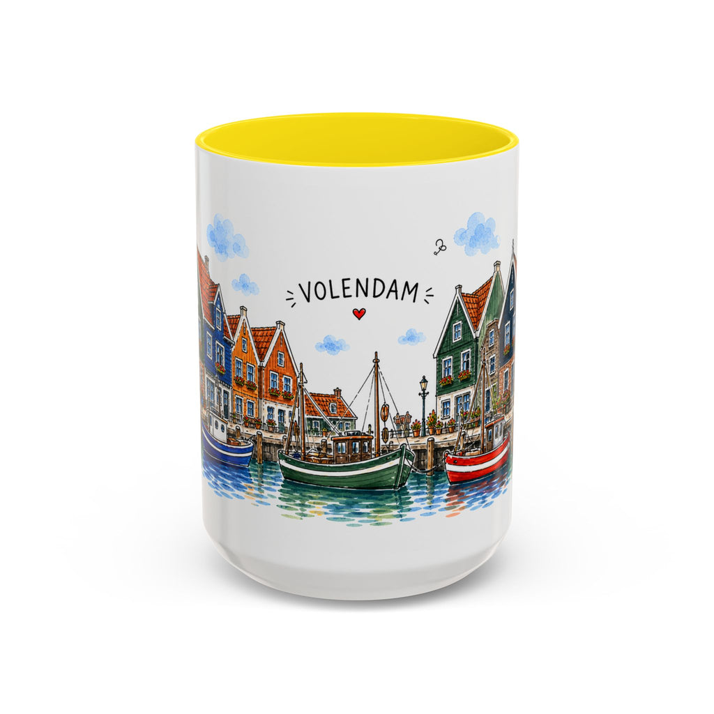 Volendam Illustrated Travel Mug | Netherlands Souvenir Accent Coffee Mug | 11oz 15oz Ceramic Cup