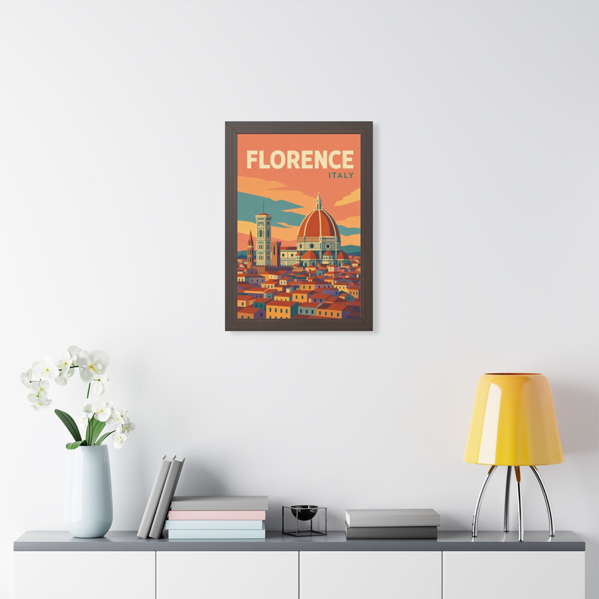 Florence Italy Framed Poster | Vintage Travel Wall Art | Black Walnut White Frame | 16x24 20x30