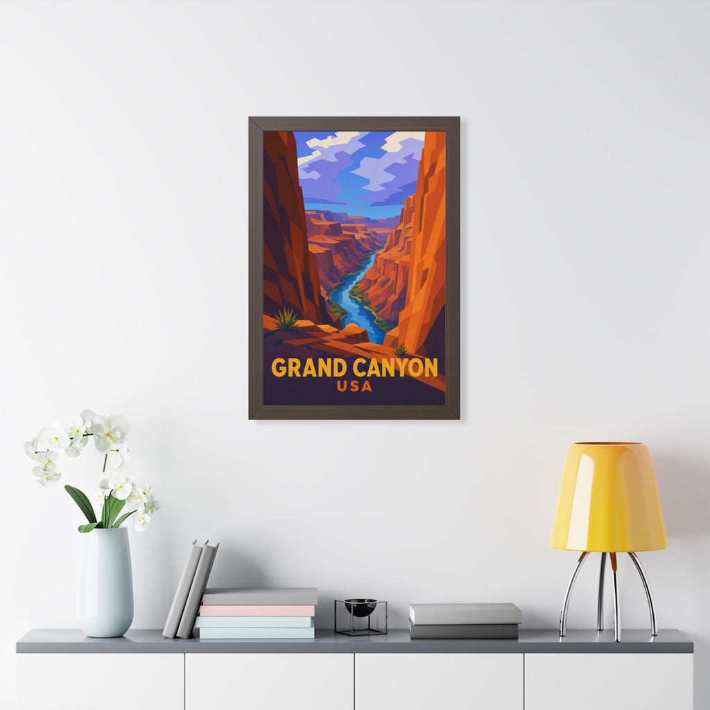 Grand Canyon United States Framed Poster | Vintage Travel Wall Art | Black Walnut White Frame | 16x24 20x30