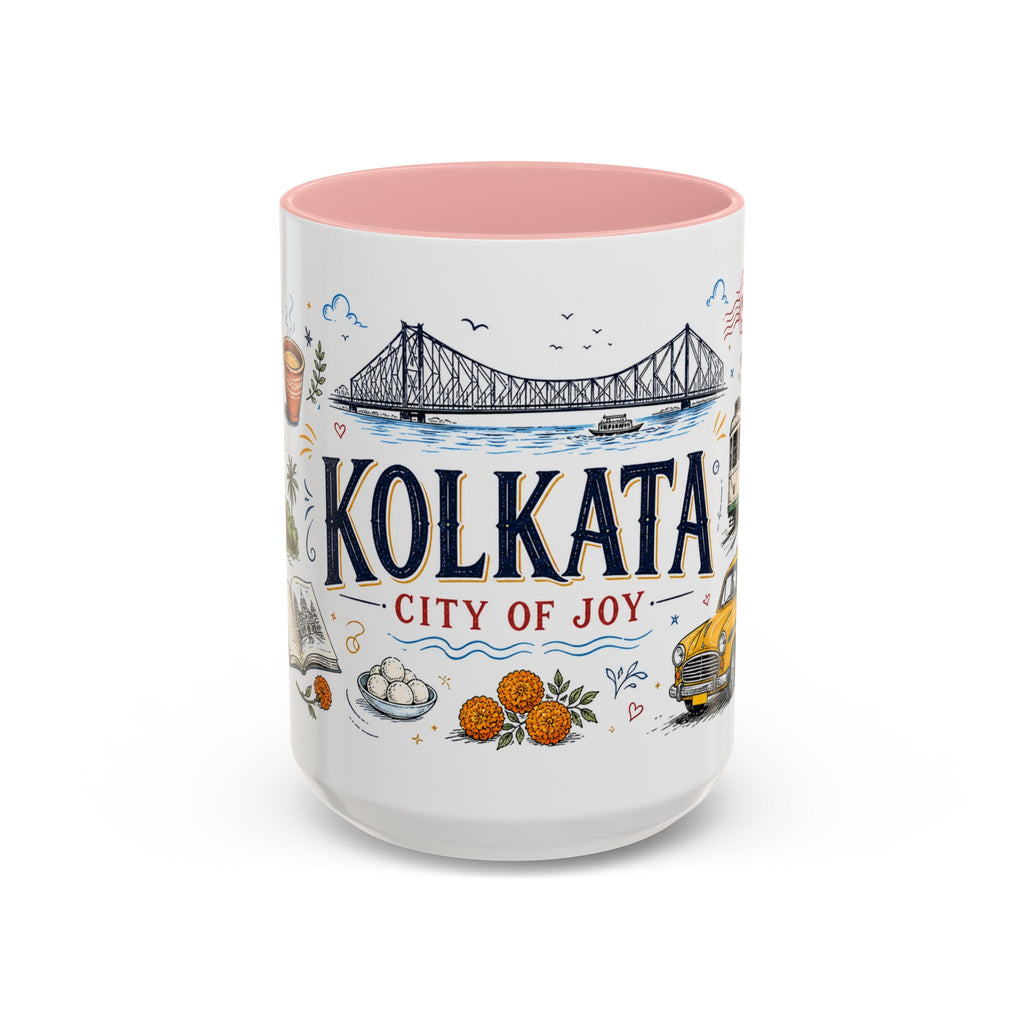 Kolkata Coffee Mug | India Souvenir Travel Gift | Accent Color Ceramic 11oz 15oz