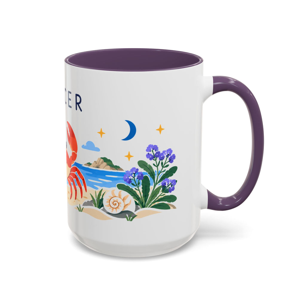 Cancer Zodiac Coffee Mug | Crab and Coastal Design | Astrology Birthday Gift | 11 oz 15 oz Ceramic Accent Mug