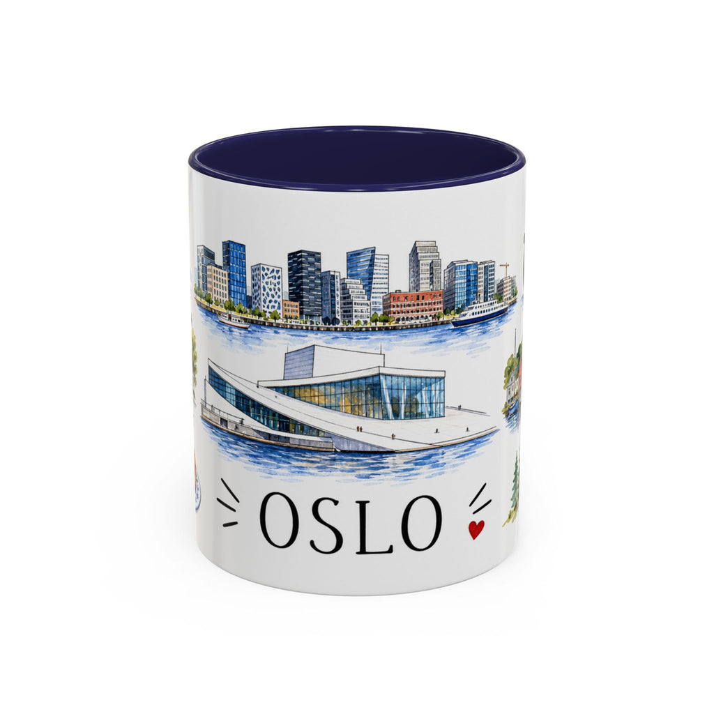 Oslo Illustrated Travel Mug | City Souvenir Accent Coffee Mug | 11oz 15oz Ceramic Cup