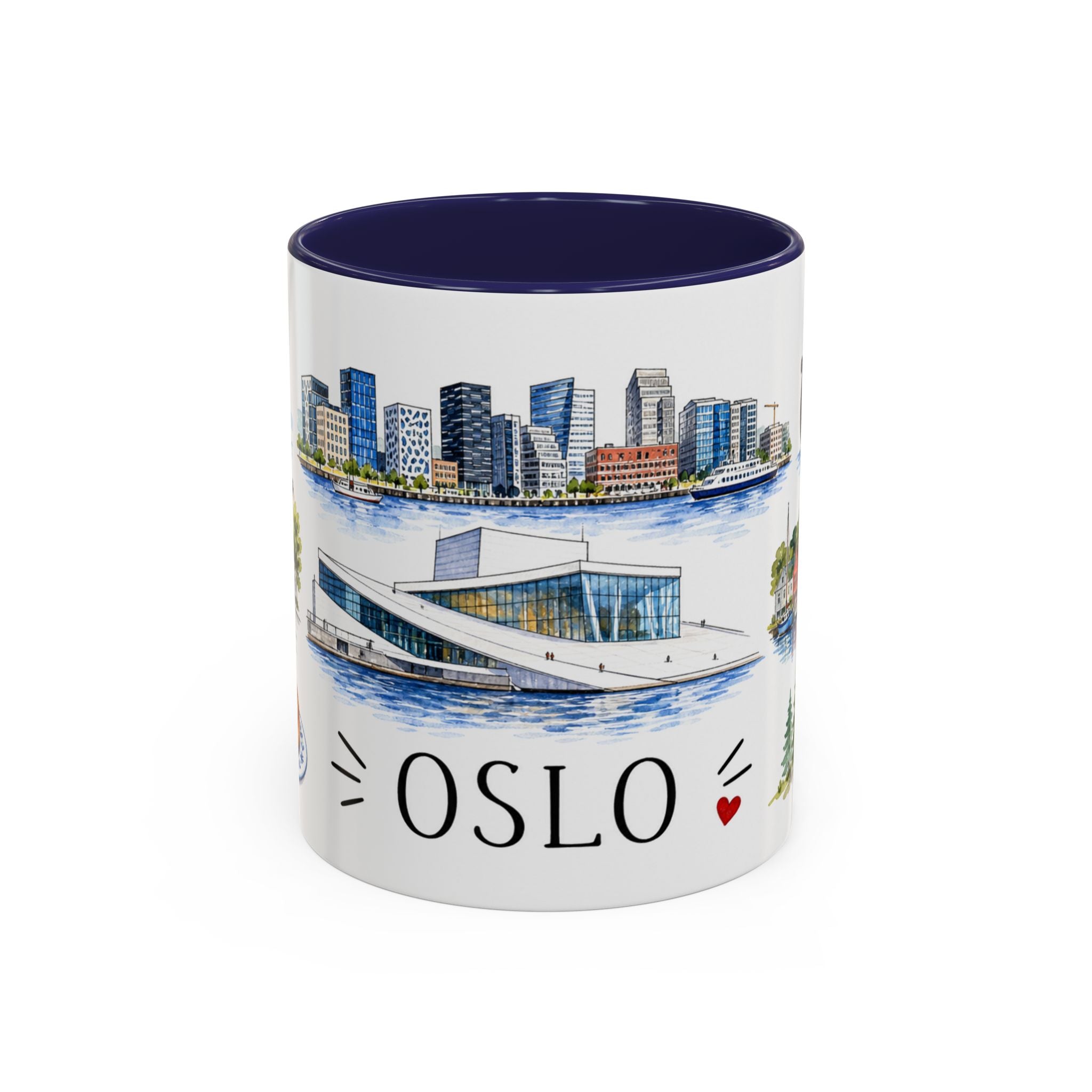 Oslo Illustrated Travel Mug | City Souvenir Accent Coffee Mug | 11oz 15oz Ceramic Cup