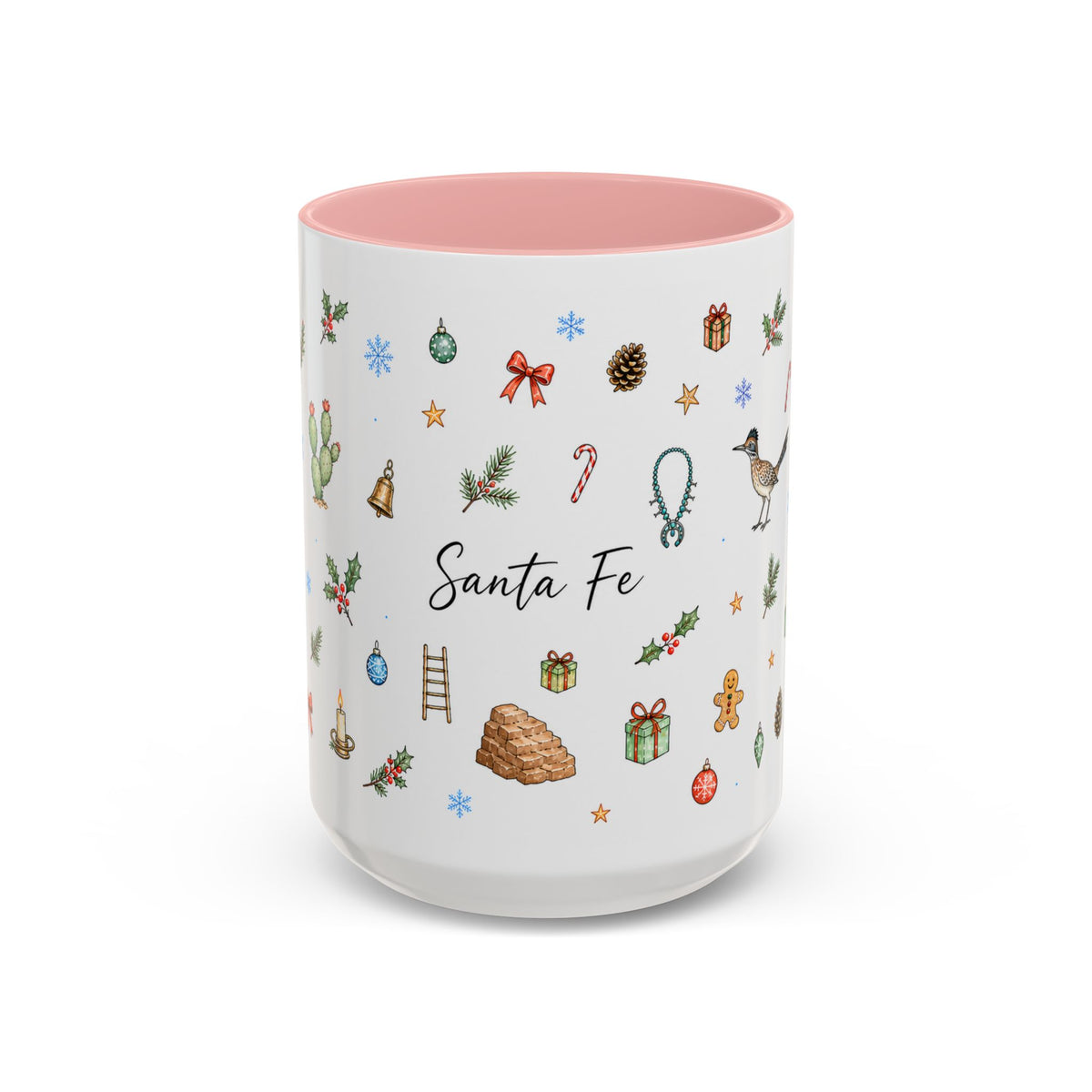 Santa Fe Christmas Mug | Watercolor City Souvenir | Ceramic Coffee Cup (11oz 15oz)