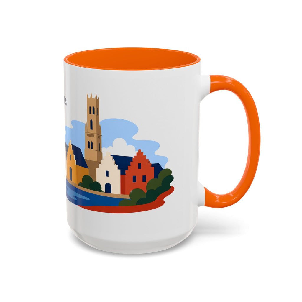 Bruges Coffee Mug | Travel Destination Souvenir Gift | Accent Color Ceramic 11oz 15oz