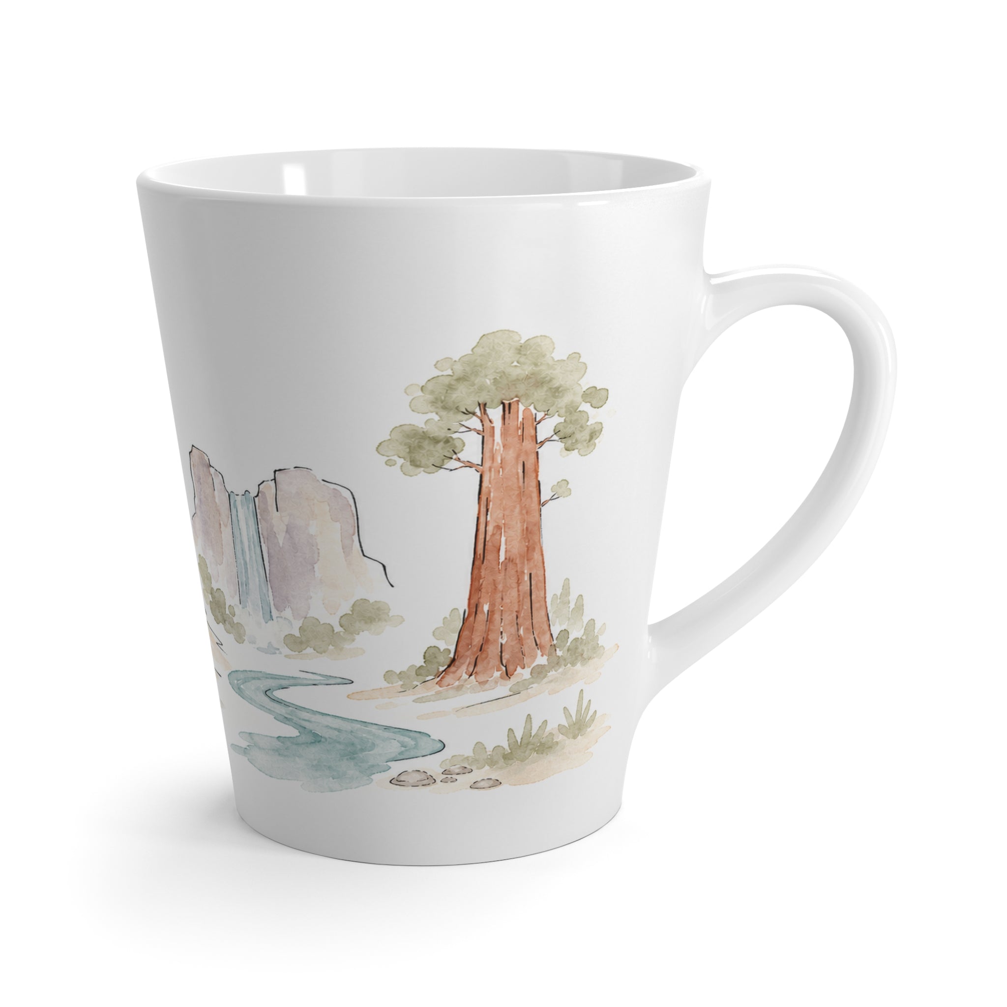 Yosemite National Park Latte Mug | Pastel Watercolor Nature Coffee Cup | 12 oz Travel Souvenir Gift