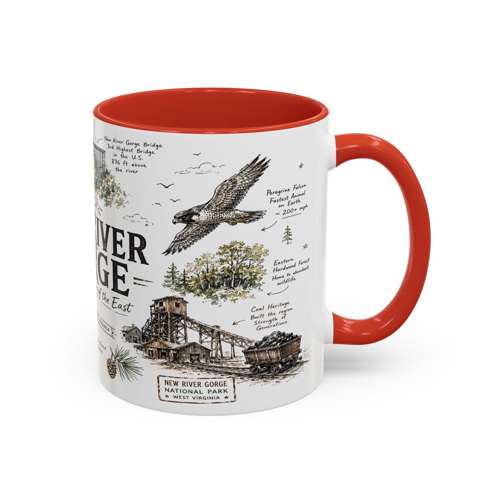 New River Gorge National Park Coffee Mug | West Virginia River Canyon Climbing Gift | Accent Color Ceramic 11oz 15oz