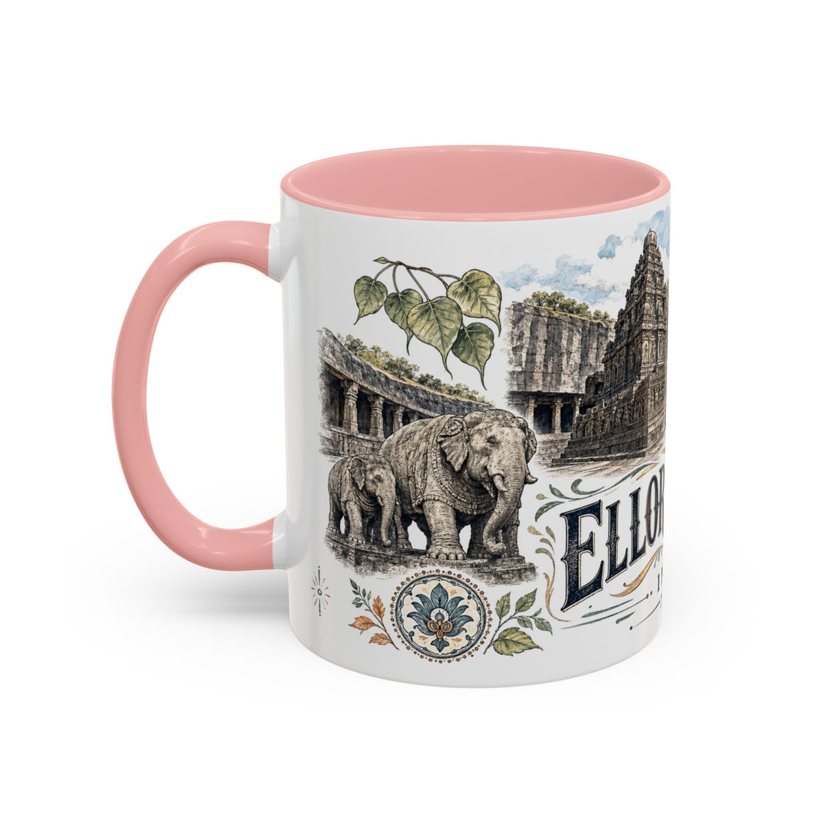 Ellora Caves Mug, India Travel Souvenir, Bucket List Gift, Accent Ceramic Coffee Mug 11oz 15oz