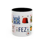 Fez Coffee Mug | Postage Stamp Collage Mug | Travel Souvenir Accent Cup 11oz 15oz