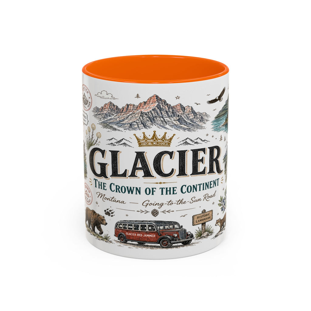 Glacier Coffee Mug | National Park Hiking Montana Gift | Accent Color Ceramic 11oz 15oz