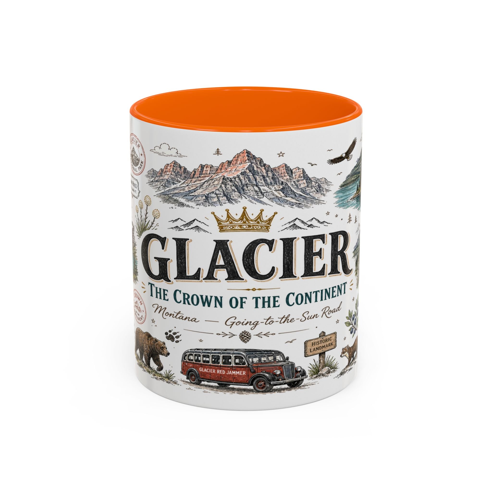 Glacier Coffee Mug | National Park Hiking Montana Gift | Accent Color Ceramic 11oz 15oz