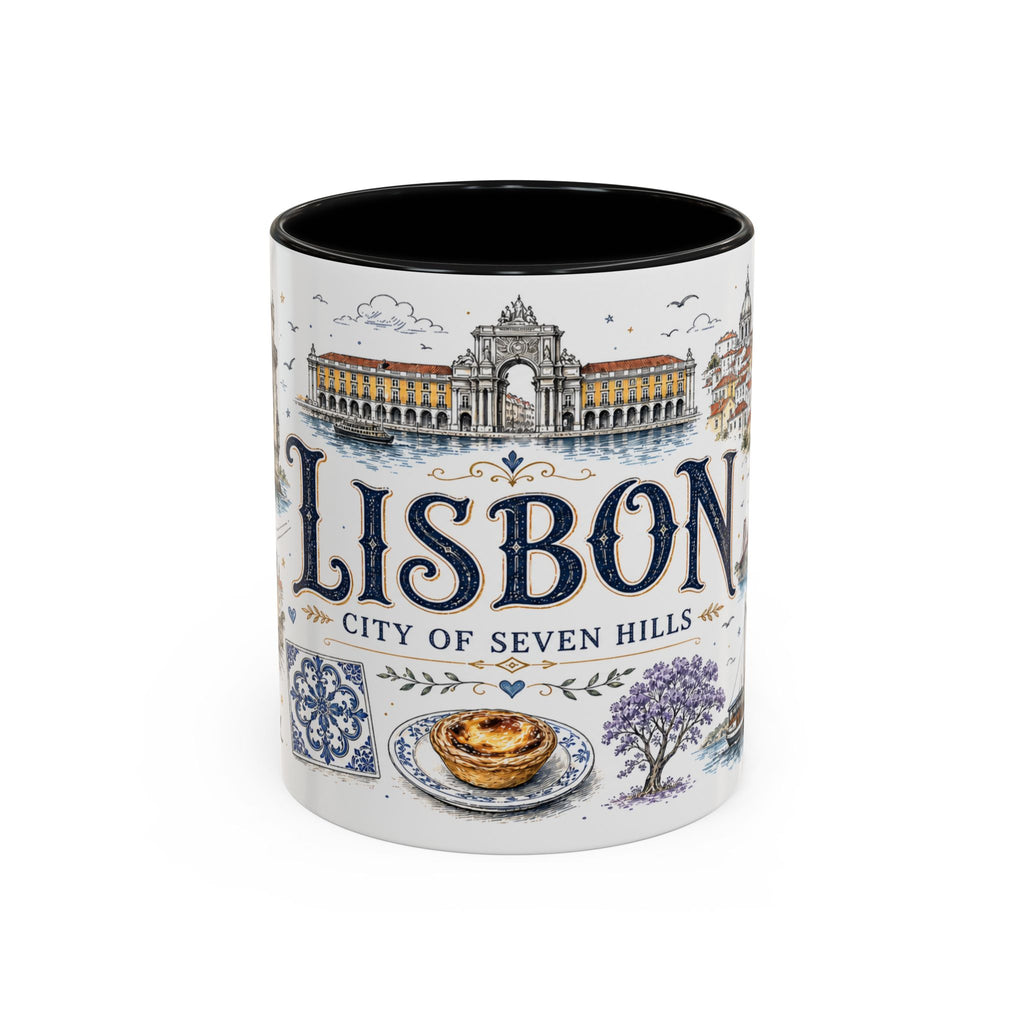 Lisbon Coffee Mug | Portugal Travel Souvenir | Vintage Illustrated City Gift | 11 oz 15 oz Accent Mug