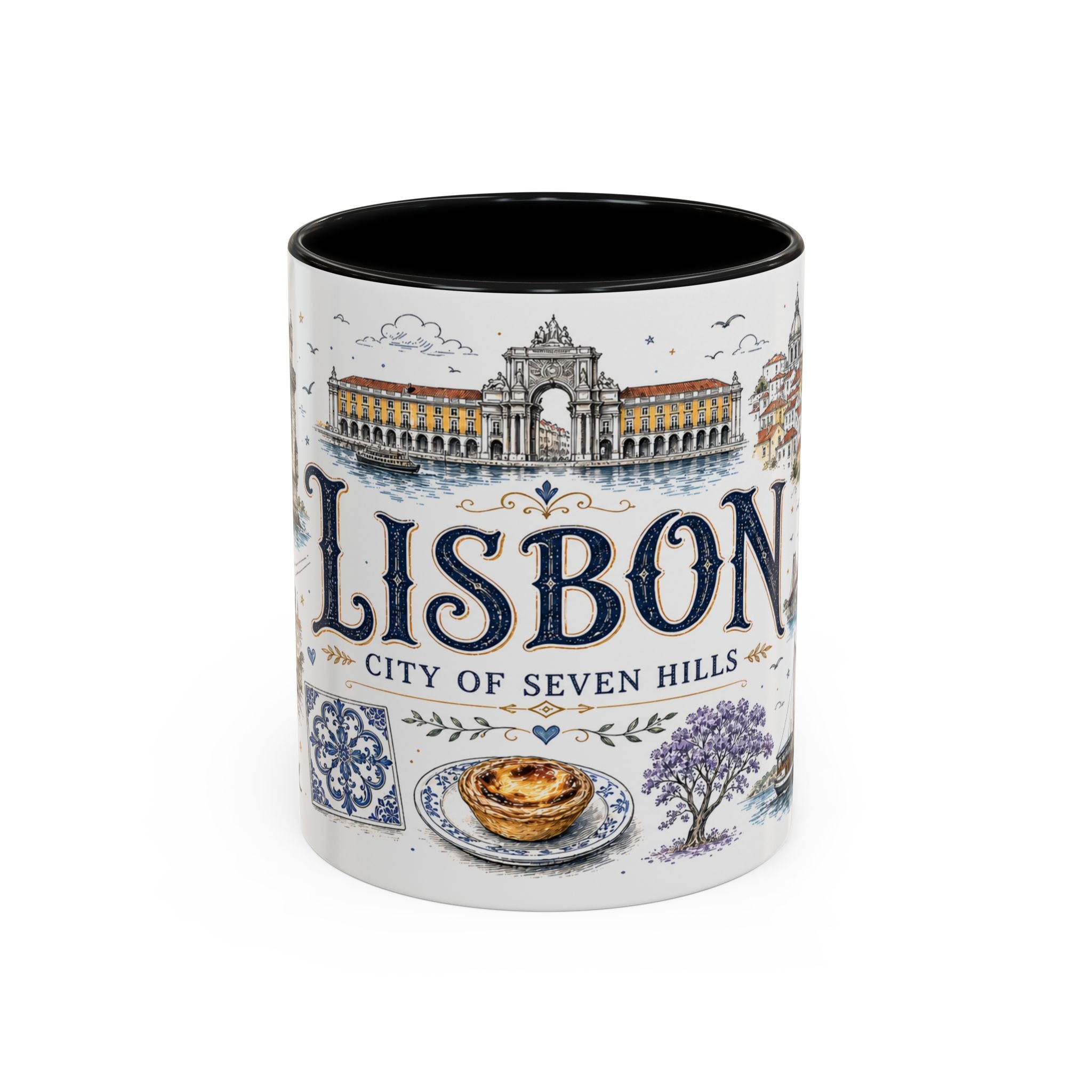 Lisbon Coffee Mug | Portugal Travel Souvenir | Vintage Illustrated City Gift | 11 oz 15 oz Accent Mug