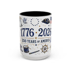 America 250 Coffee Mug | 1776-2026 Patriotic 4th of July Gift | Accent Color Ceramic 11oz 15oz