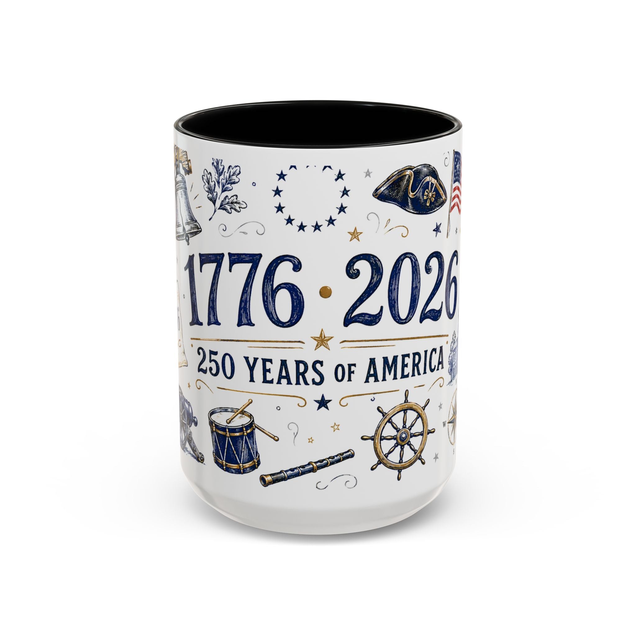 America 250 Coffee Mug | 1776-2026 Patriotic 4th of July Gift | Accent Color Ceramic 11oz 15oz