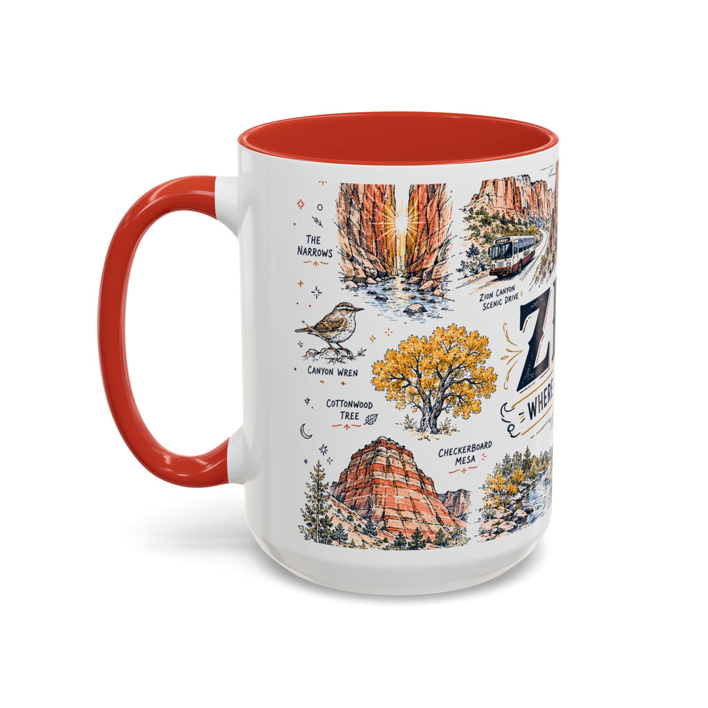 Zion National Park Coffee Mug | Hiking Camping Nature Gift | Accent Color Ceramic 11oz 15oz