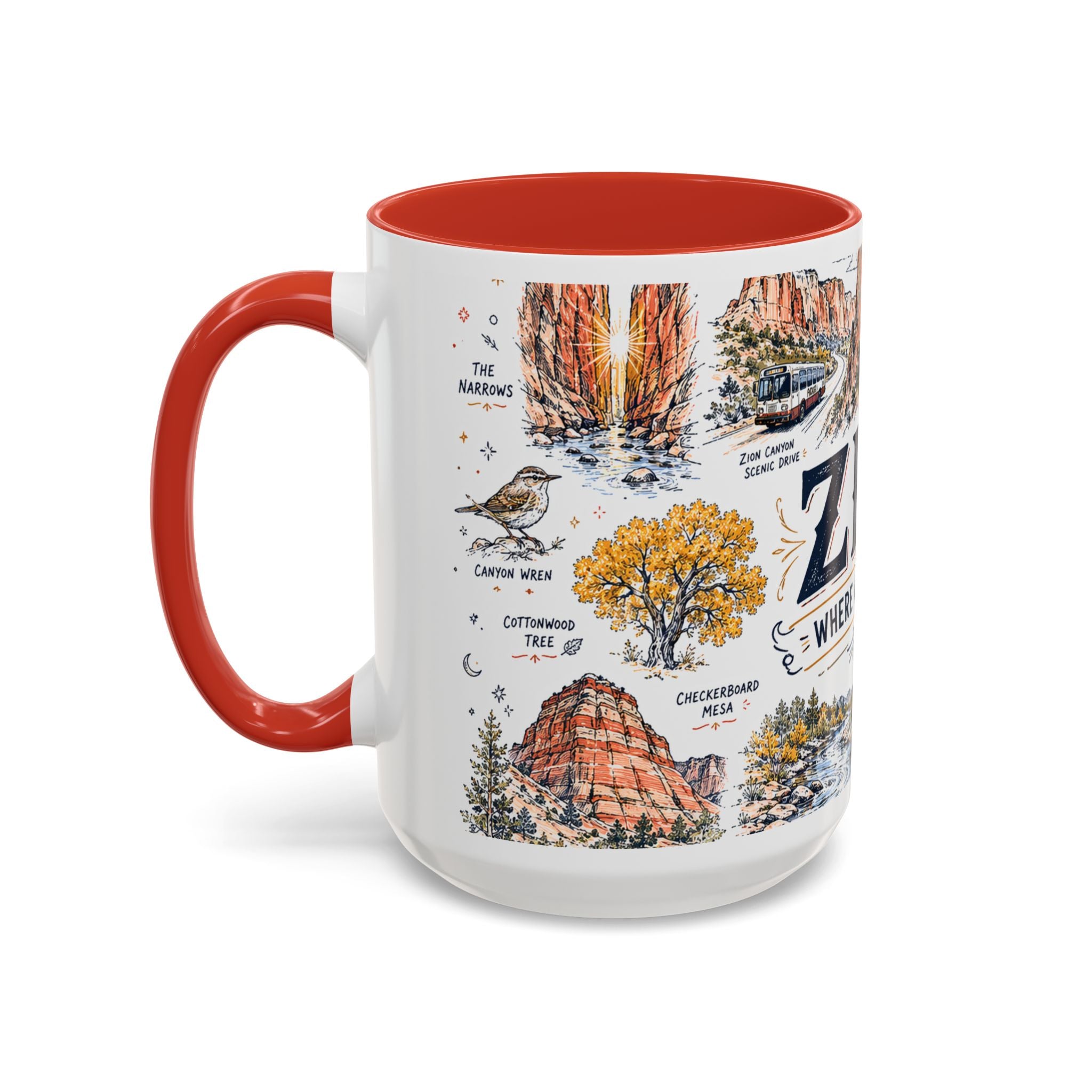 Zion National Park Coffee Mug | Hiking Camping Nature Gift | Accent Color Ceramic 11oz 15oz