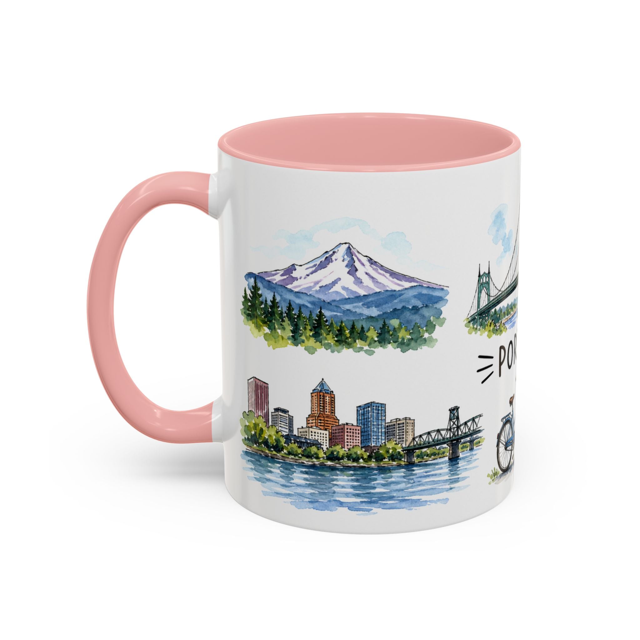 Portland Illustrated Travel Mug | City Souvenir Accent Coffee Mug | 11oz 15oz Ceramic Cup