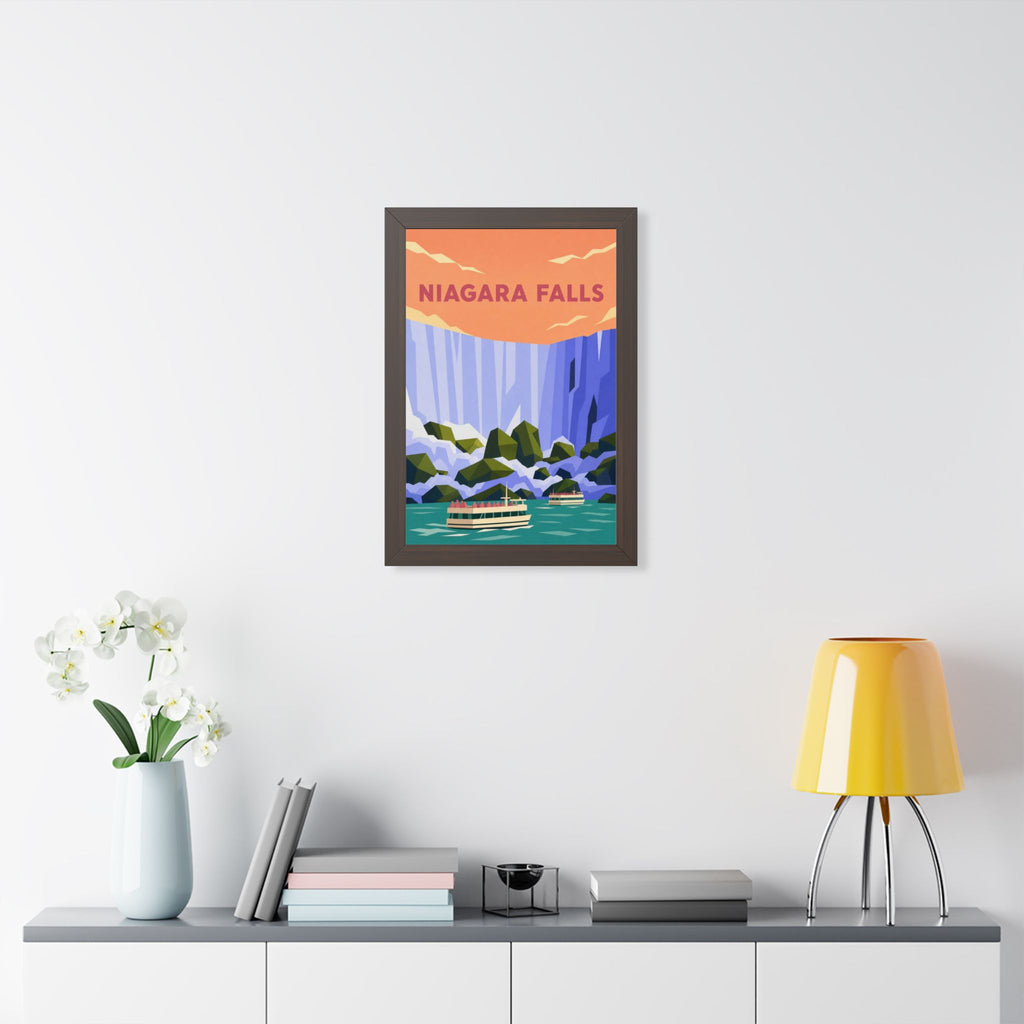 Niagara Falls Canada Framed Poster | Vintage Travel Wall Art | Black Walnut White Frame | 16x24 20x30