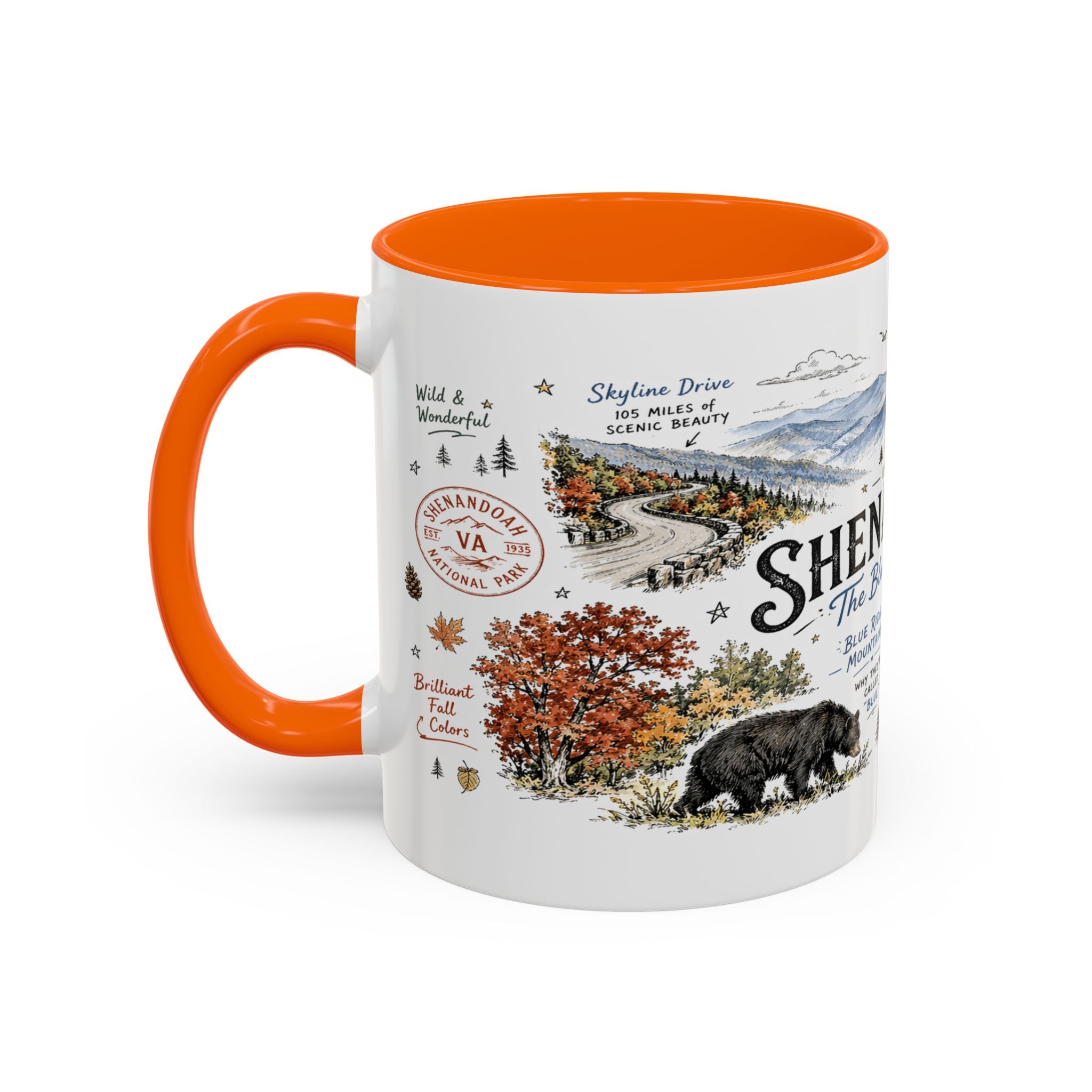 Shenandoah National Park Coffee Mug | Virginia Blue Ridge Hiking Autumn Gift | Accent Color Ceramic 11oz 15oz