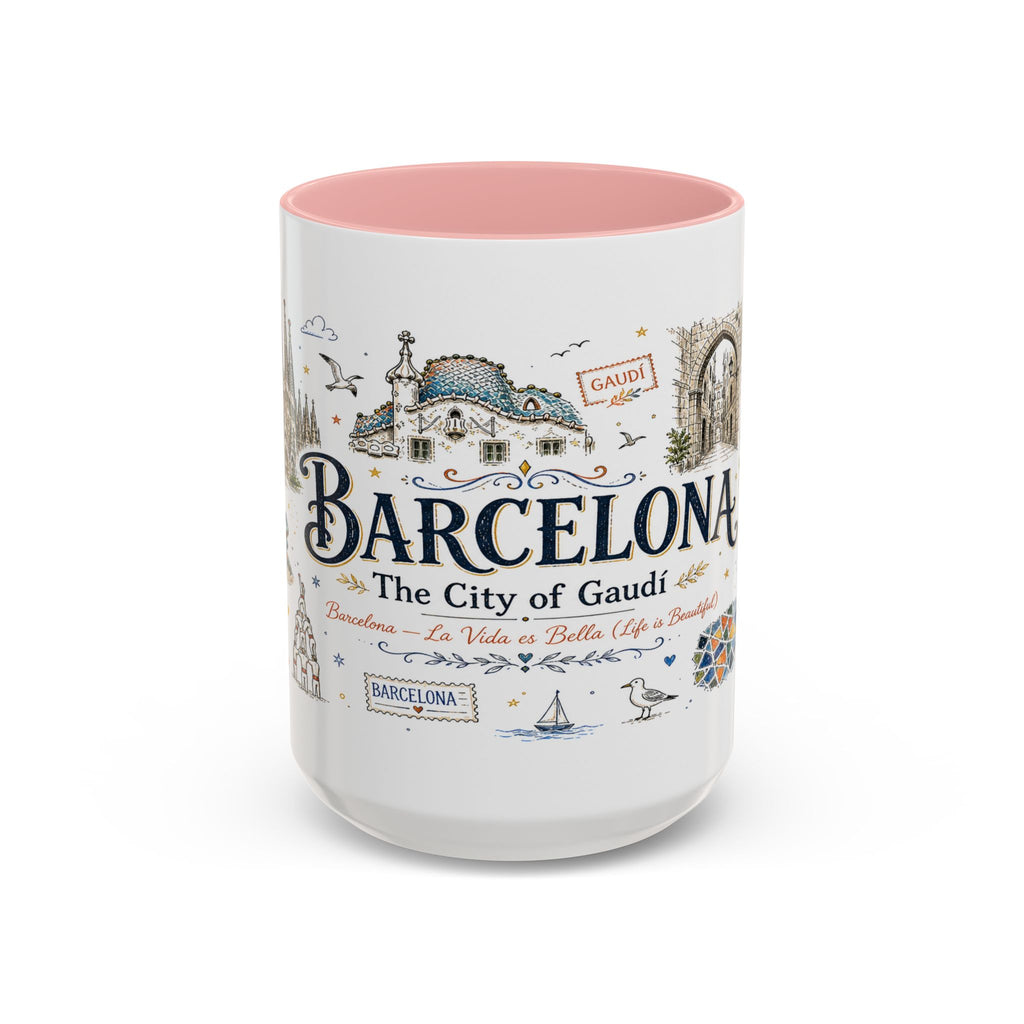 Barcelona Coffee Mug | Spain Souvenir Travel Gift | Accent Color Ceramic 11oz 15oz