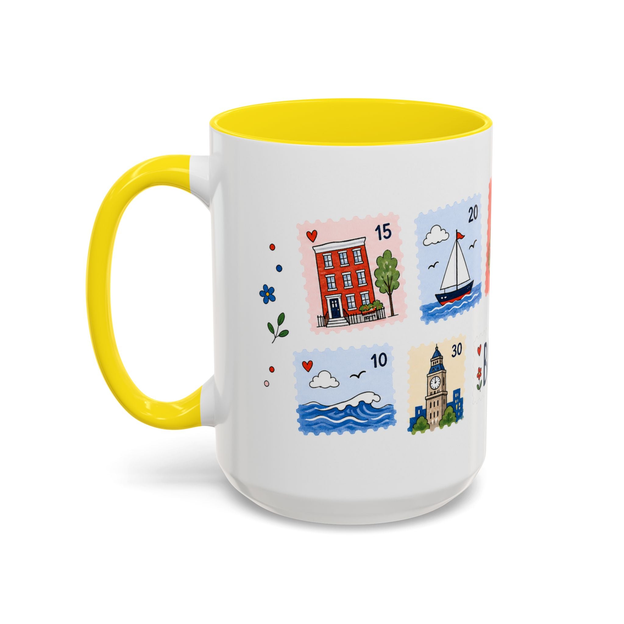 Boston Coffee Mug | Postage Stamp Collage Mug | Travel Souvenir Accent Cup 11oz 15oz