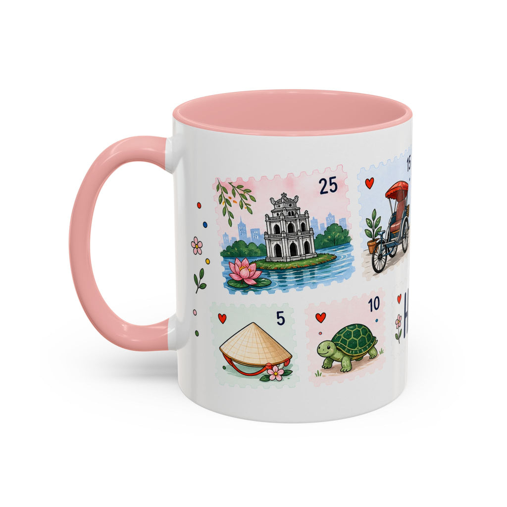 Hanoi Coffee Mug | Postage Stamp Collage Mug | Travel Souvenir Accent Cup 11oz 15oz