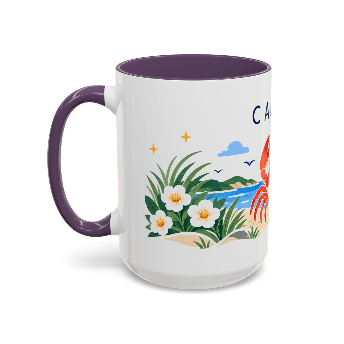 Cancer Zodiac Coffee Mug | Crab and Coastal Design | Astrology Birthday Gift | 11 oz 15 oz Ceramic Accent Mug