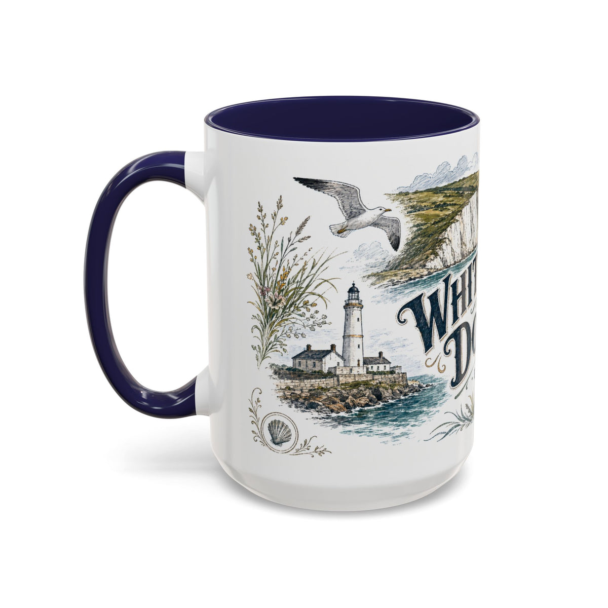 White Cliffs of Dover Mug, England Travel Souvenir, Bucket List Gift, Accent Ceramic Coffee Mug 11oz 15oz