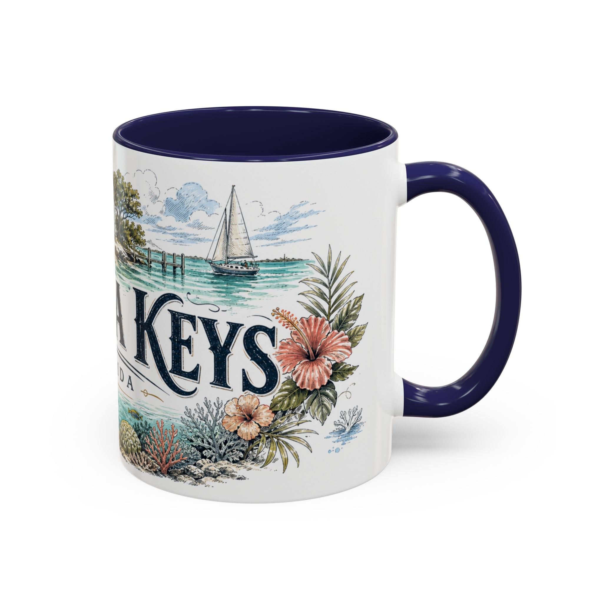 Florida Keys Mug, Florida Travel Souvenir, Bucket List Gift, Accent Ceramic Coffee Mug 11oz 15oz