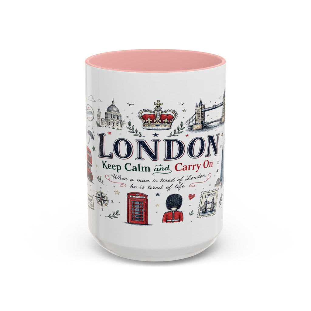 London Coffee Mug | England Souvenir Travel Gift | Accent Color Ceramic 11oz 15oz
