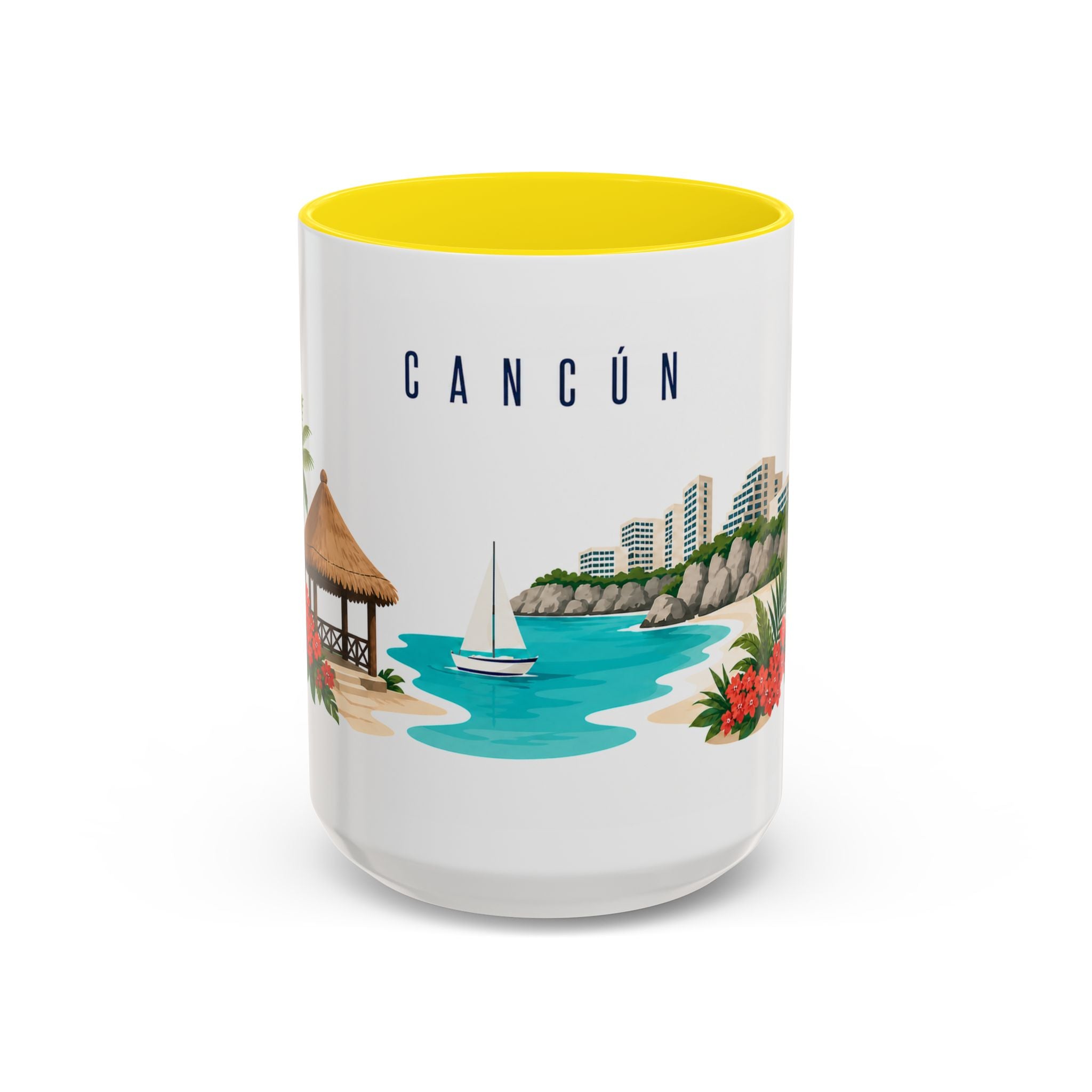 Cancún Coffee Mug | Mexico Travel Souvenir | Porcelain Decal City Gift | 11oz 15oz Accent Mug