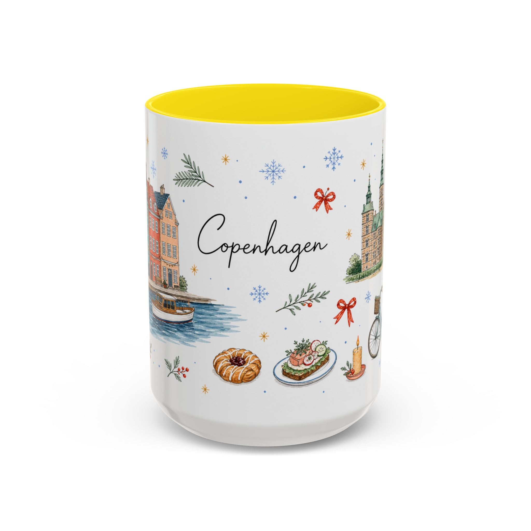 Copenhagen Christmas Mug | Watercolor Travel Souvenir | Holiday Gift | Accent Ceramic Coffee Cup 11oz 15oz