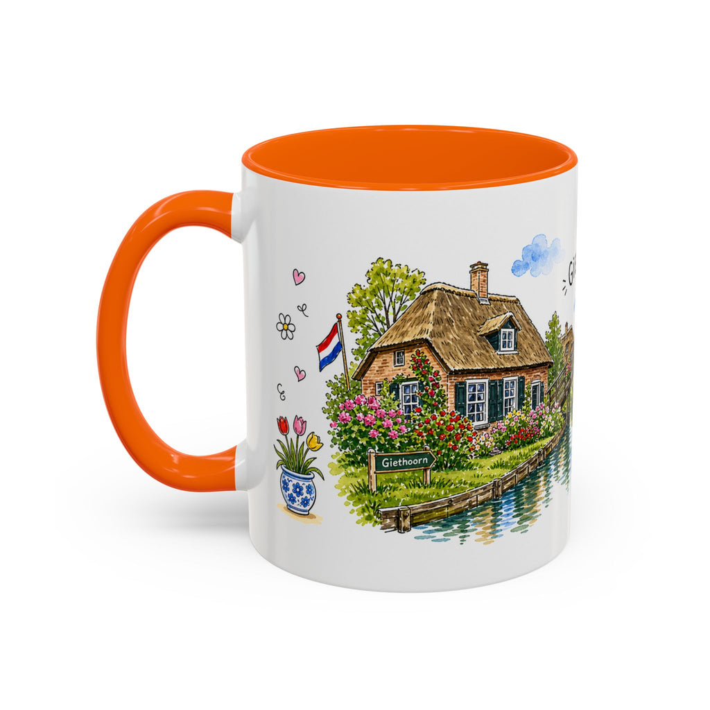 Giethoorn Illustrated Travel Mug | Netherlands Souvenir Accent Coffee Mug | 11oz 15oz Ceramic Cup