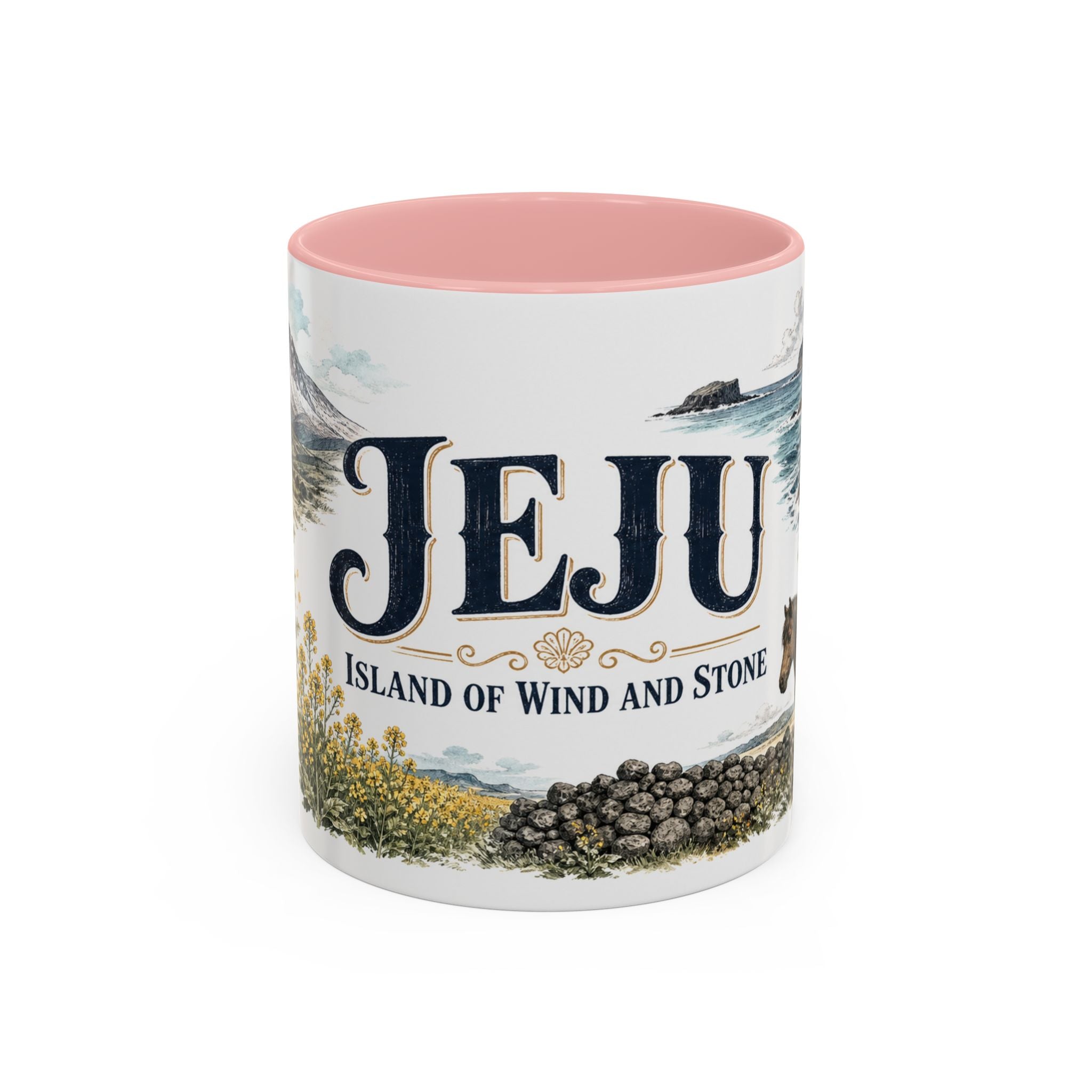 Jeju Coffee Mug | South Korea Travel Souvenir | Vintage Illustrated City Gift | 11 oz 15 oz Accent Mug