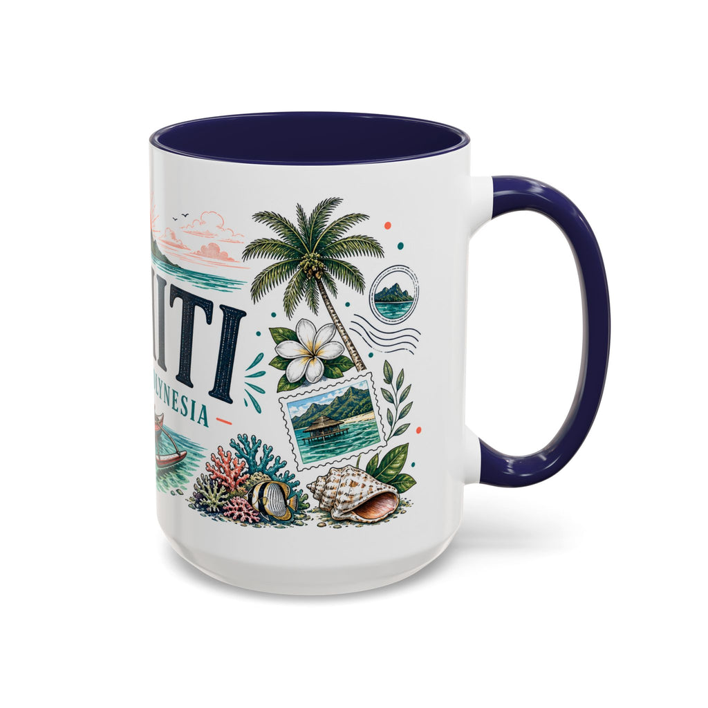 Tahiti Coffee Mug | Travel Destination Souvenir Gift | Accent Color Ceramic 11oz 15oz