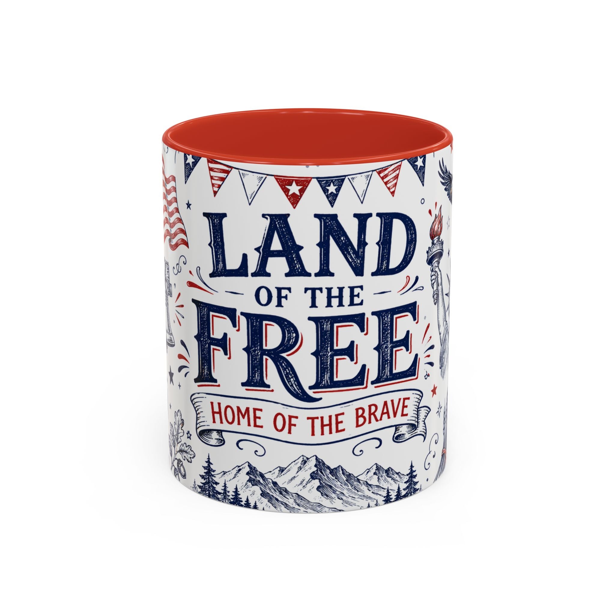 Land of the Free Coffee Mug | Home of the Brave 4th of July Gift | Accent Color Ceramic 11oz 15oz