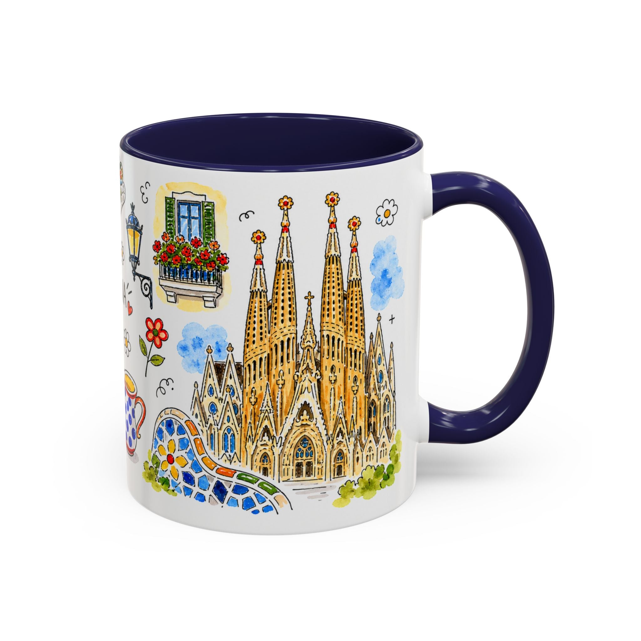 Barcelona Travel Mug | European City Souvenir Accent Coffee Mug | 11oz 15oz Ceramic Cup