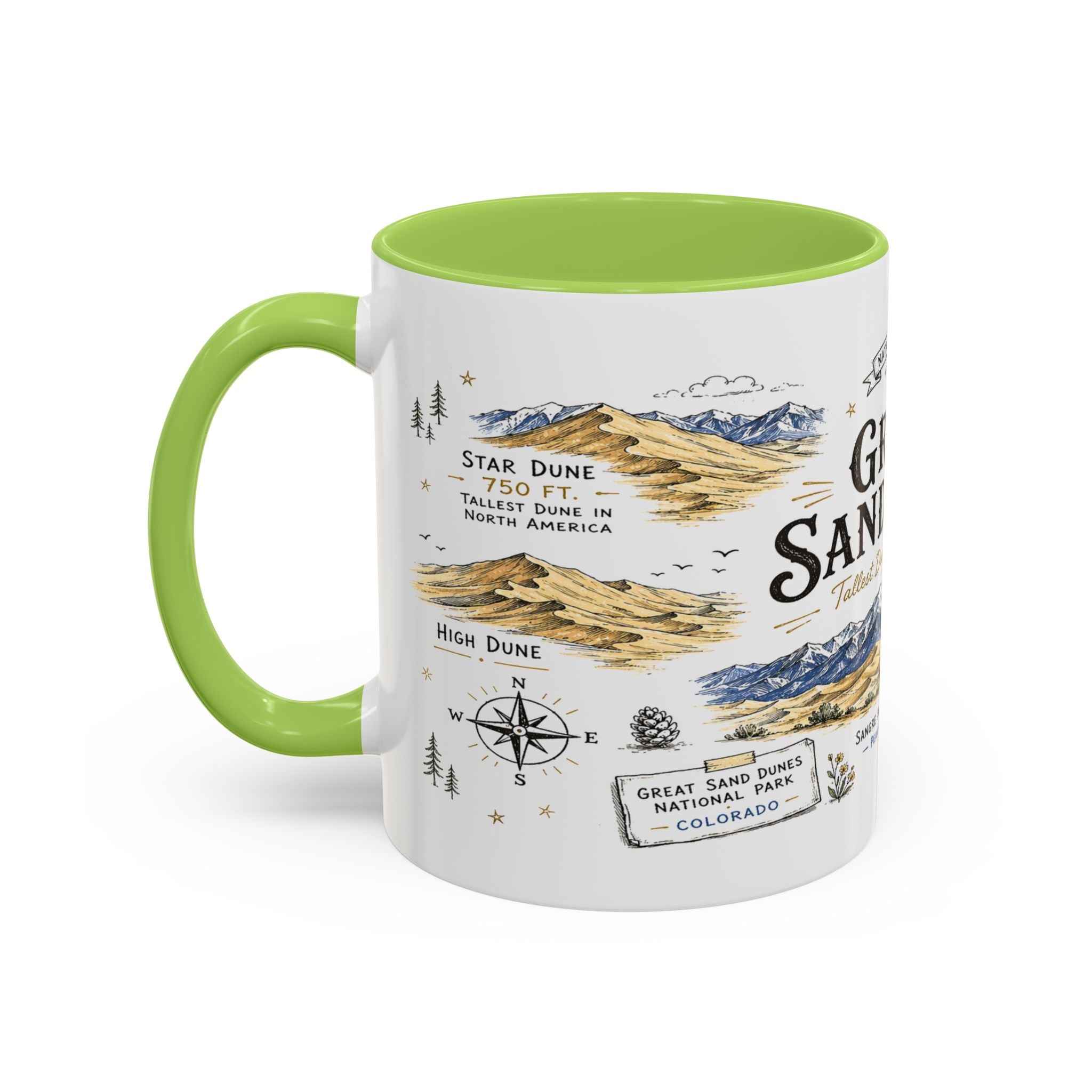 Great Sand Dunes National Park Coffee Mug | Colorado Desert Mountain Dunes Gift | Accent Color Ceramic 11oz 15oz