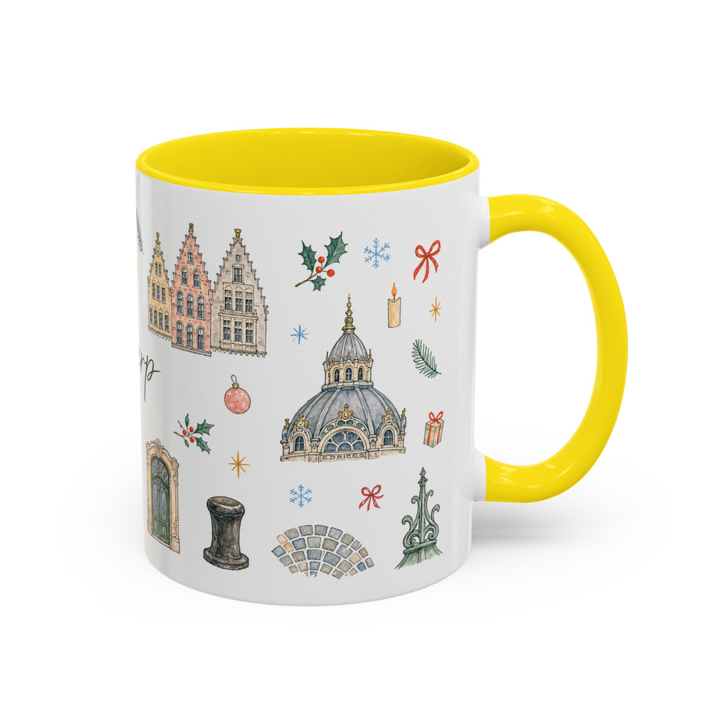 Antwerp Christmas Mug | Watercolor Travel Souvenir | Holiday Gift | Accent Ceramic Coffee Cup 11oz 15oz