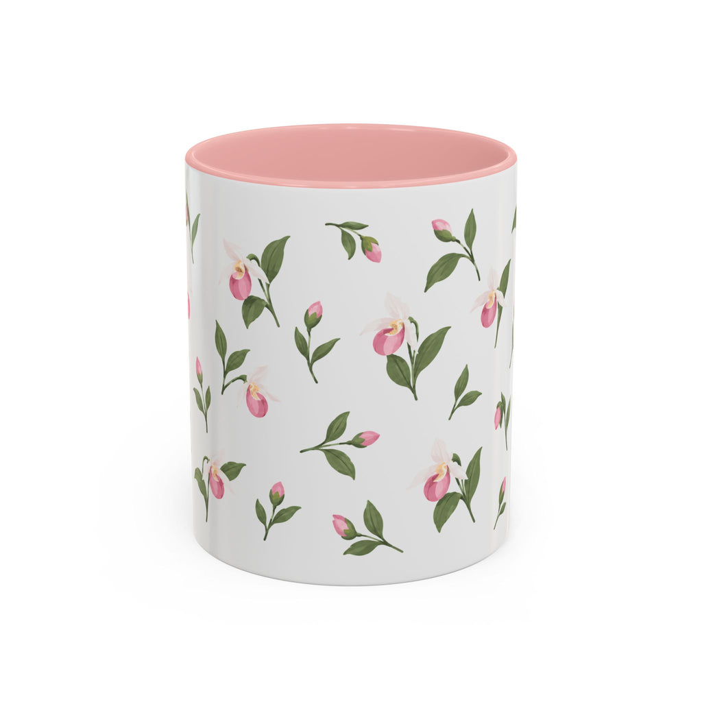 Minnesota Pink and White Lady Slipper Mug, State Flower Floral Coffee Cup, 11oz Botanical Gift