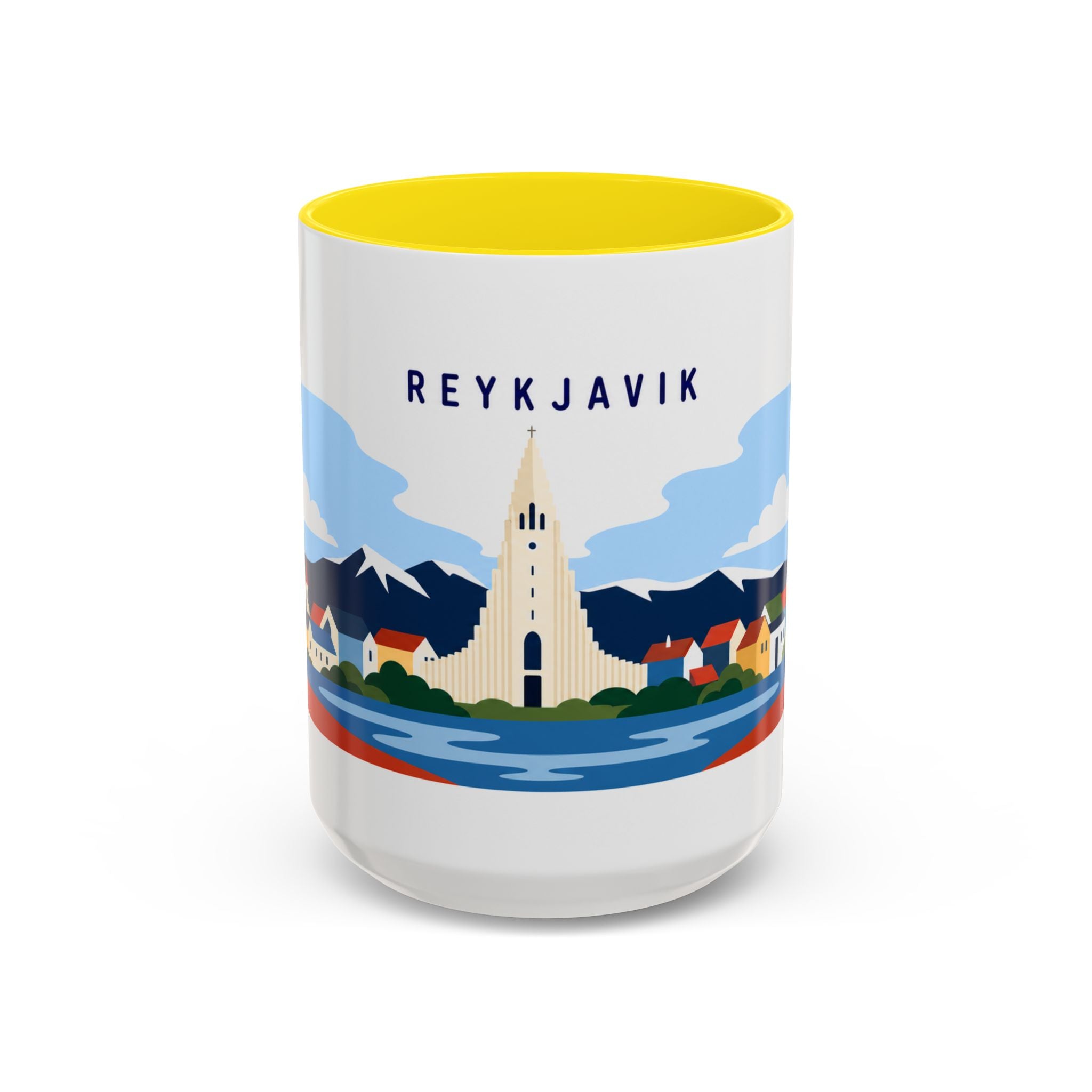 Reykjavik Coffee Mug | Travel Destination Souvenir Gift | Accent Color Ceramic 11oz 15oz