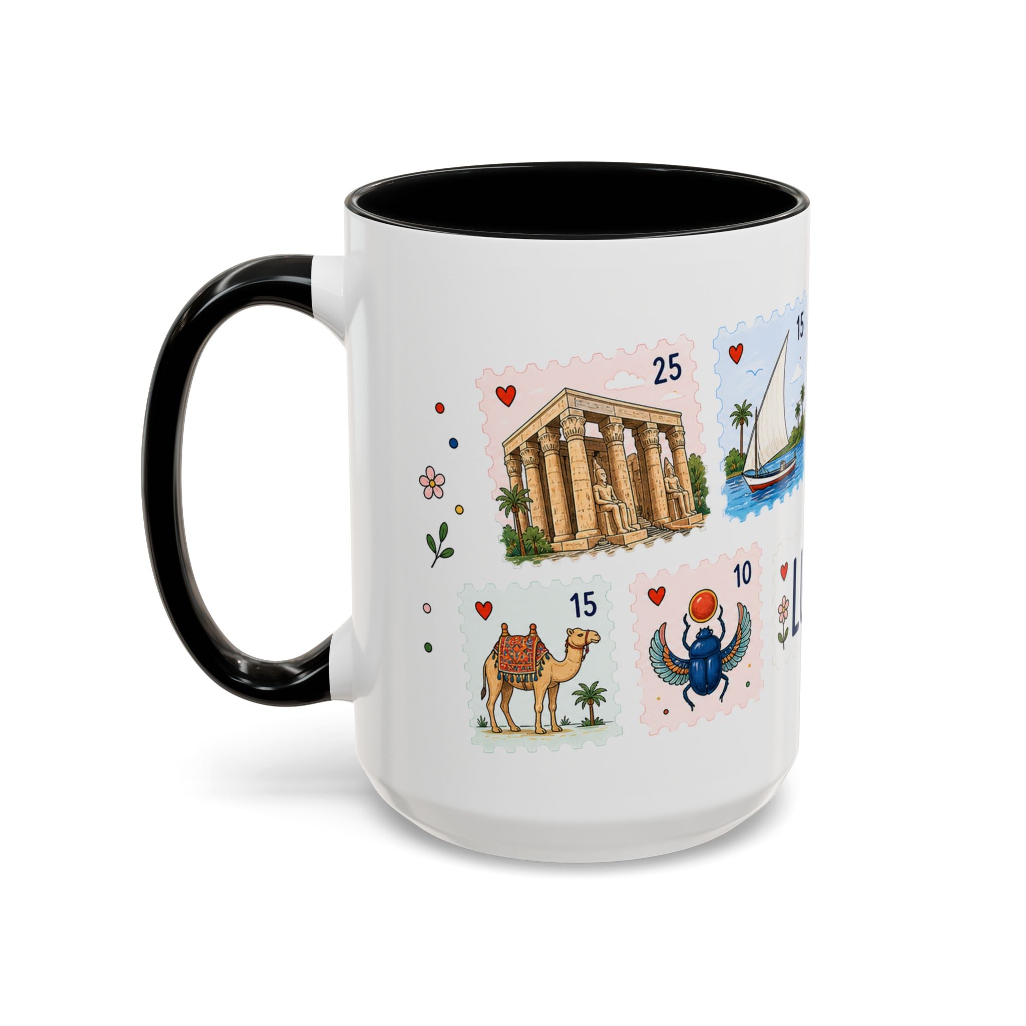 Luxor Coffee Mug | Postage Stamp Collage Mug | Travel Souvenir Accent Cup 11oz 15oz