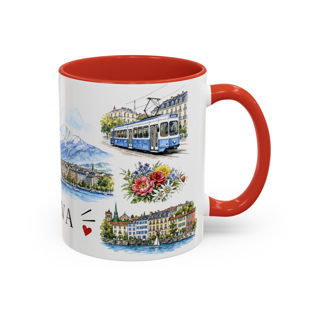Geneva Illustrated Travel Mug | City Souvenir Accent Coffee Mug | 11oz 15oz Ceramic Cup