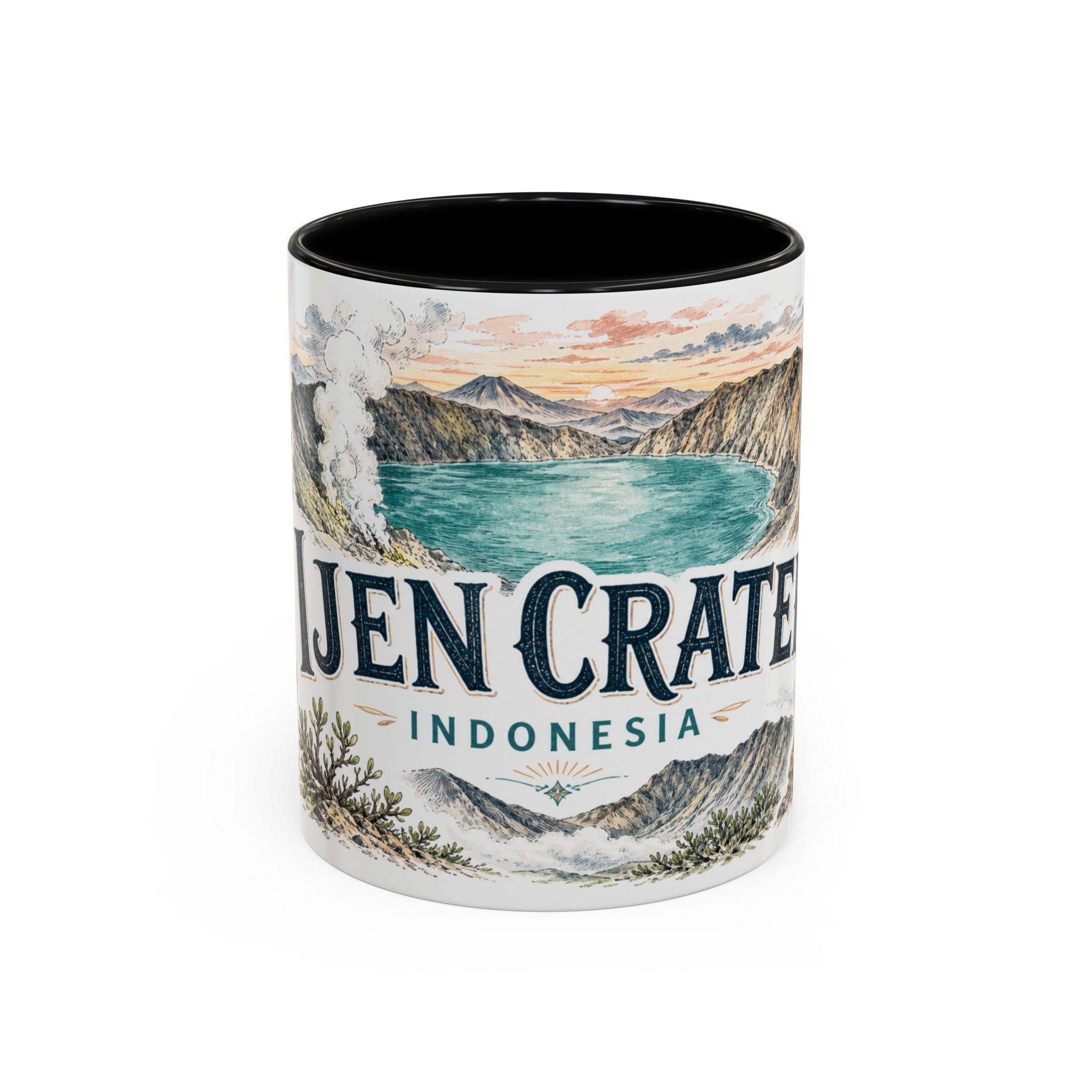 Ijen Crater Mug, Indonesia Travel Souvenir, Bucket List Gift, Accent Ceramic Coffee Mug 11oz 15oz
