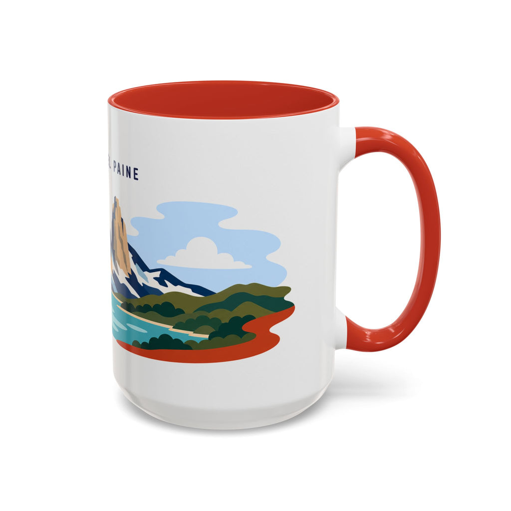 Torres del Paine Coffee Mug | Travel Destination Souvenir Gift | Accent Color Ceramic 11oz 15oz