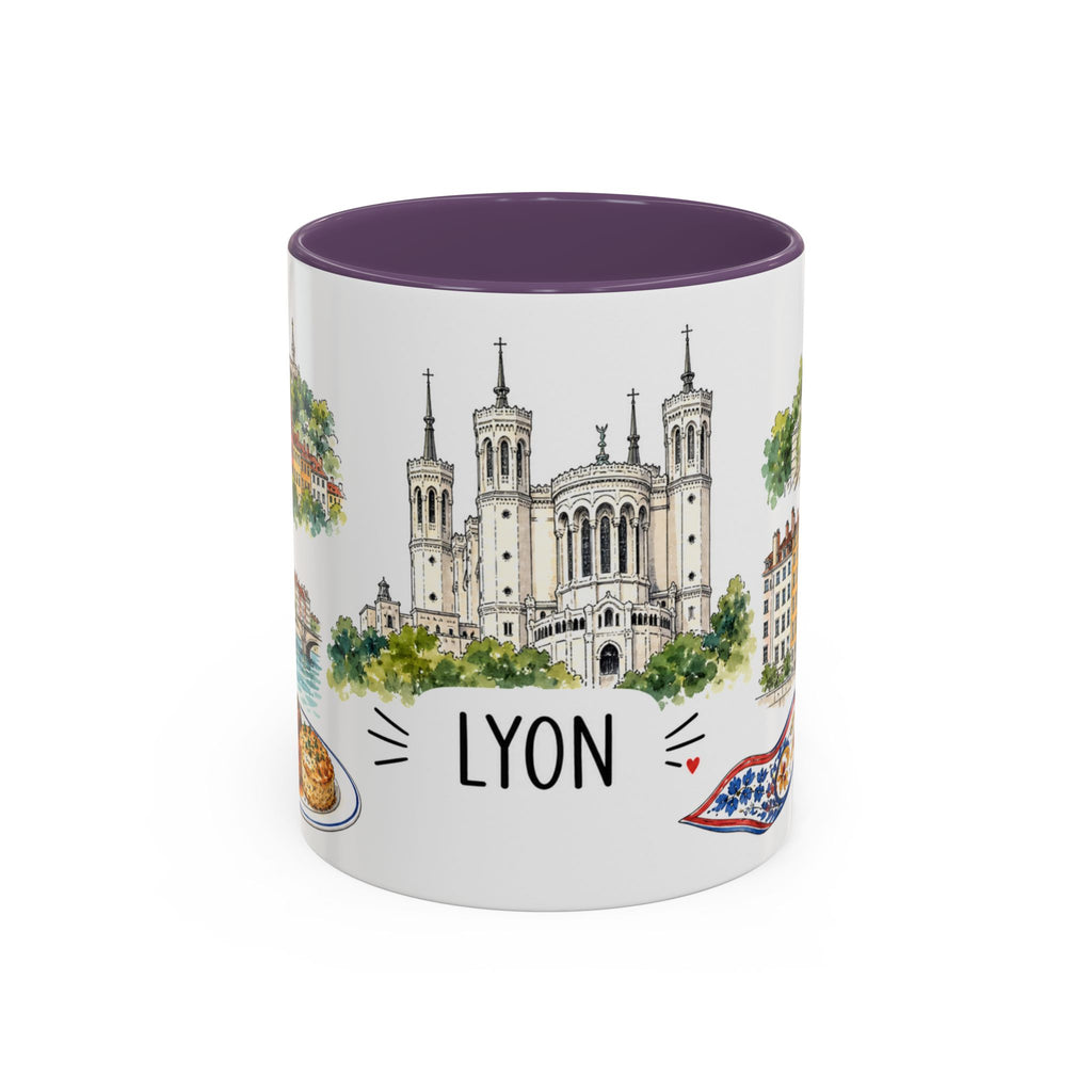 Lyon Illustrated Travel Mug | City Souvenir Accent Coffee Mug | 11oz 15oz Ceramic Cup